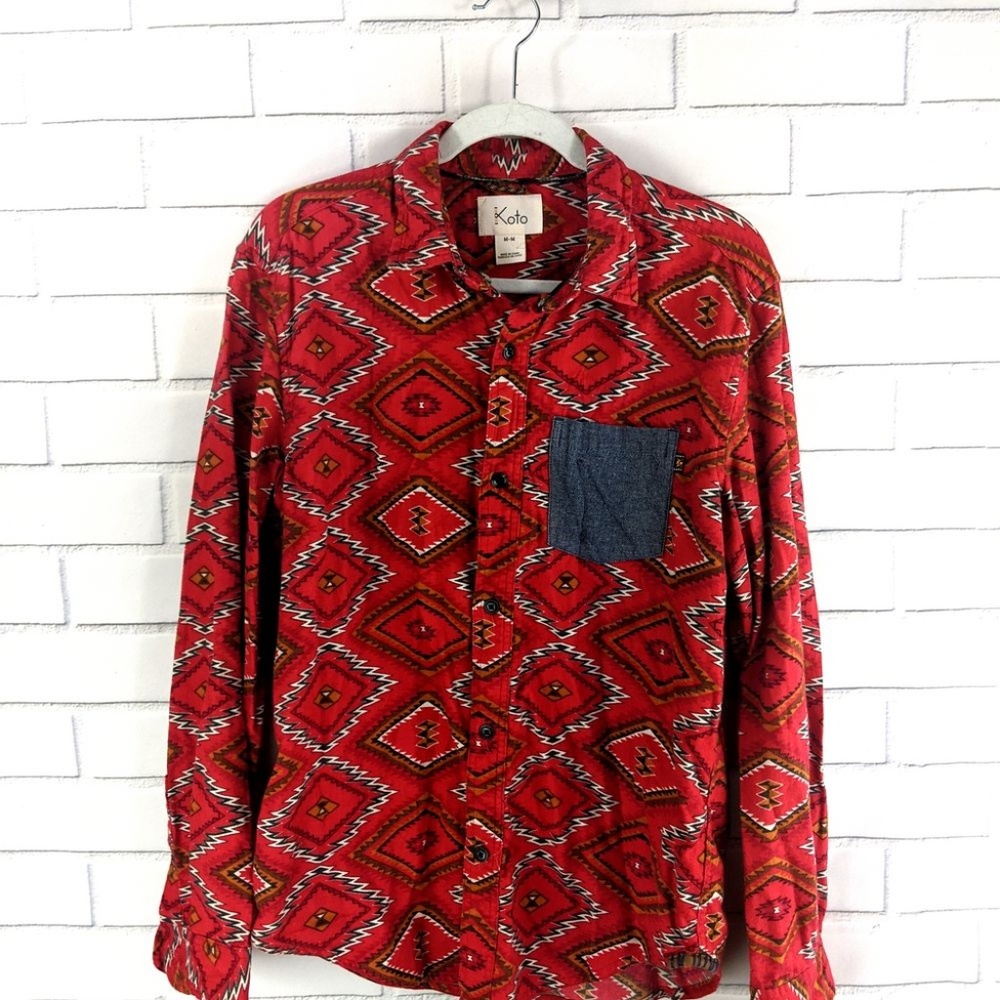 Koto Anthro Aztec Button Orange Shirt Mens